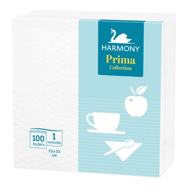 Servítky Harmony biele 100 ks 1 vrstva  33x33