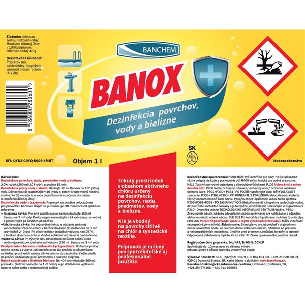 Banox - dezinfekčný a bieliaci prostriedok 1 L