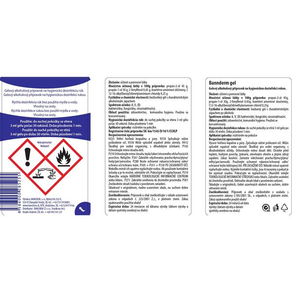 Bannderm gel - gelový prípravok na dezinfekciu rúk 100 ml