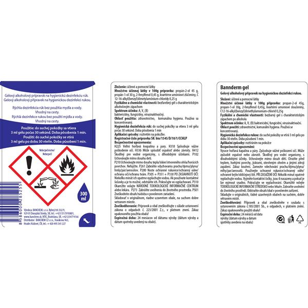 Bannderm gel - gelový prípravok na dezinfekciu rúk 300 ml