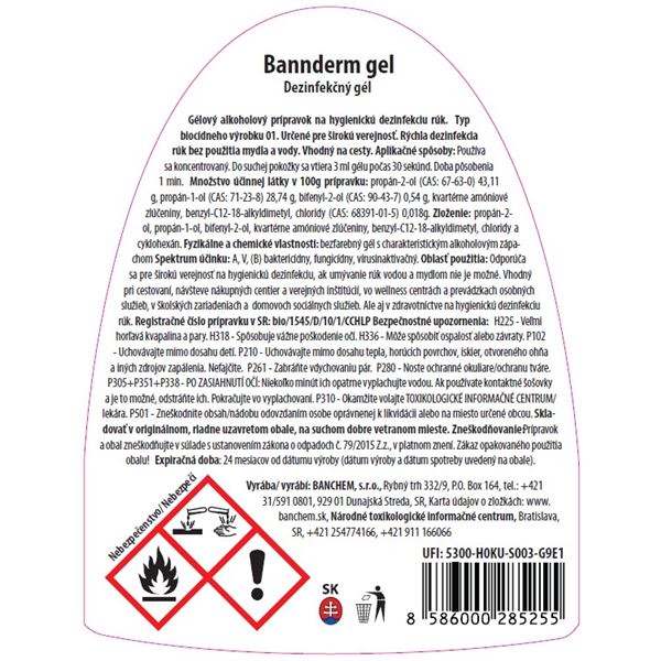 Bannderm gel - gelový prípravok na dezinfekciu rúk 300 ml