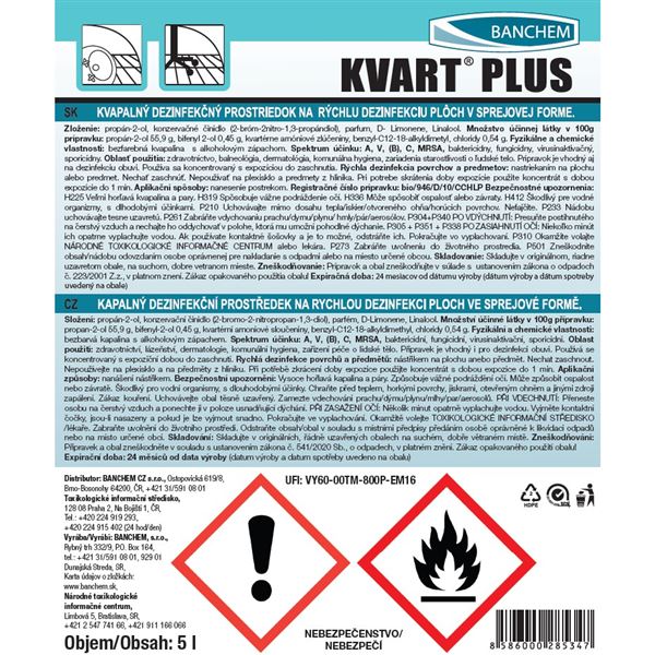 Kvart plus - prípravok na dezinfekciu plôch 5 L