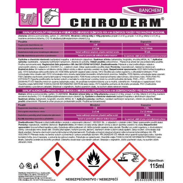 Chiroderm - prípravok na dezinfekciu rúk 115 ml